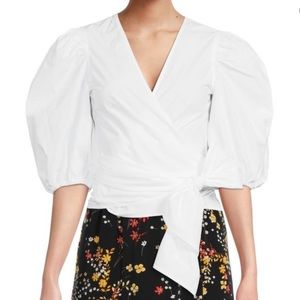 Ganni puff sleeve wrap top, size 2.